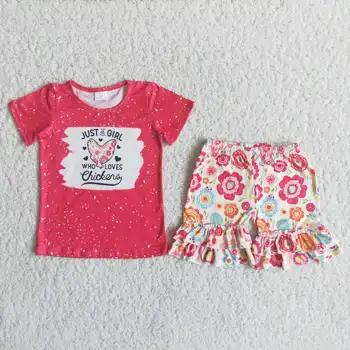 Заводские поставки на заказ RTS Kids Chicken Outfits, Одежда для маленьких девочек, комплекты с цветами для малышей
