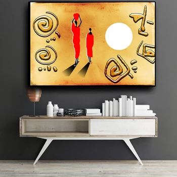Закат, Африканская фигура, Золотая Абстрактная геометрия, картина маслом на холсте, плакаты и принты, настенное искусство Куадроса, картина для гостиной