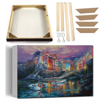 Италия Пейзаж Винтажный плакат с рамкой Рим Венеция Ночной пейзаж города Холст Картина маслом Современная абстрактная картина Декор