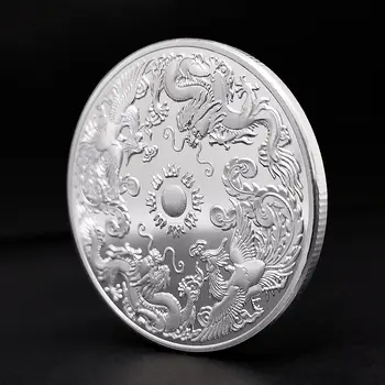 Китайский дракон и Феникс Чэнсян Серебряная монета Зодиакальное животное Сотня Птиц Счастье Благоприятные Сувенирные подарки