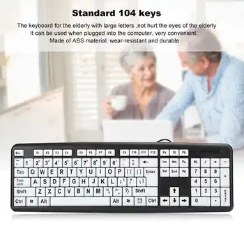 клавиатура Черная клавиатура с низким обзором, проводная USB клавиатура для пожилых людей с белыми клавишами с крупным шрифтом, крышка клавиатуры qwerty