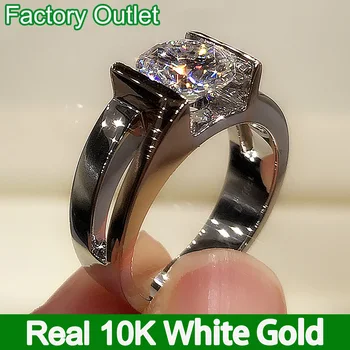 Кольцо из настоящего белого золота 10 карат, мужская вечеринка по случаю годовщины помолвки, Обручальное кольцо с круглым муассанитовым бриллиантом, выдалбливают роскошь 1 2 3 4 5 Карат