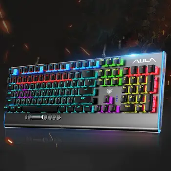 Компактная игровая механическая клавиатура RGB с синими / черными переключателями, 104 клавиши Компьютерная клавиатура со светодиодной подсветкой RGB для игр