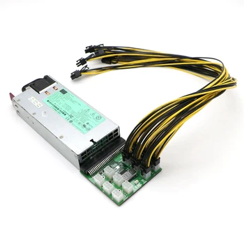 Комплект питания для майнинга GPU - серверный блок питания мощностью 1200 Вт, распределительная плата, 12шт 6-контактных кабелей PCI-E.