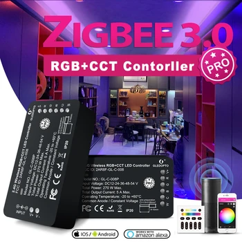 Контроллер светодиодной ленты ZigBee 3.0 RGBCCT С регулируемой яркостью, цветная работа с приложением SmartThings, Echo Plus, радиочастотный пульт дистанционного управления 2,4 G.