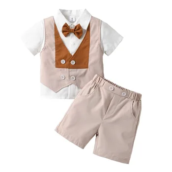 Костюмы для маленьких мальчиков, платье для малышей, рубашка с бабочкой, Джентльменская одежда, комплект одежды для младенцев