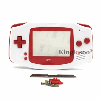 Красно-белый комплект для замены полной крышки корпуса для консоли GameBoy Advance GBA в виде корпуса со стеклянным экраном-линзой