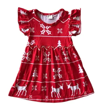 Красное платье для девочек с милым принтом оленя, цельные повседневные платья для малышей от 1 до 10 лет, летнее платье принцессы для малышей