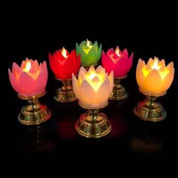 Красочный Электрический Будда Lotus Light На Батарейках Беспламенный Мерцающий Светодиодный Светильник Чайная Лампа Молитвенные Аксессуары Декор S27 21