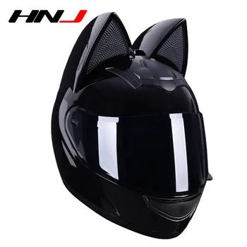 Летний электрический мотоциклетный шлем с кошачьими ушками, серый бант для мужчин и женщин, милый мотоциклетный шлем с полным шлемом