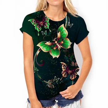 Летняя женская футболка с 3D-принтом бабочки, модные топы Harajuku с роскошной графикой, женская футболка с короткими рукавами, одежда большого размера