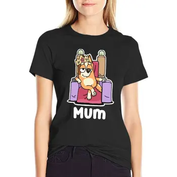 Мама-собака Носит корону на голове, мультяшную футболку, милую одежду, платье-футболку для женщин