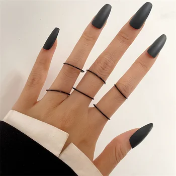 Модные Металлические кольца черного цвета, набор колец из сплава серебристого цвета, хип-хоп-цепочка, кольца для пальцев для женщин, девочек, Геометрические простые украшения в стиле панк