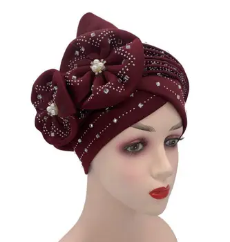 Модный женский головной убор aso oke gele 2021, высококачественный африканский головной убор, нигерийские головные уборы gele с бисером и камнями, 1 комплект