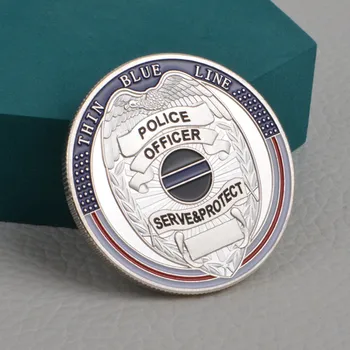 Монета Вызова сотрудников полиции США Тонкая Синяя Линия Памятный Коллекционный Подарок Правоохранительным Органам На Память О Упавшей Серебряной Монете