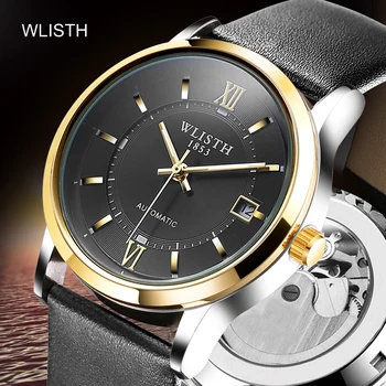 Мужские часы WLISTH, автоматические механические деловые наручные часы, водонепроницаемые часы с ремешком из нержавеющей стали для мужчин, календарь-скелет