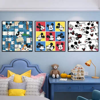 Мультфильм Дисней в стиле поп-музыки, аниме, Микки Маус, холст, живопись, плакаты и принты, настенные рисунки для декора детской комнаты