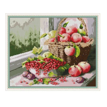 Наборы для вышивания яблоками и вишнями с рисунком из хлопчатобумажных ниток, Вышивка, Украшение для дома, Подвесная Картина