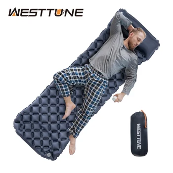 Надувные спальные коврики Westtune для кемпинга, складной коврик для сна на открытом воздухе, надувной матрас с подушкой, сверхлегкая кровать для путешествий