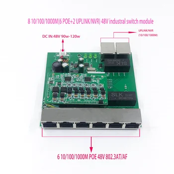 Настенный 8-Портовый Коммутатор Ethernet PoE 10/100/1000 Мбит/с Гигабитный Неуправляемый Сетевой Коммутатор 6PoE с 2 Восходящими Портами NVR