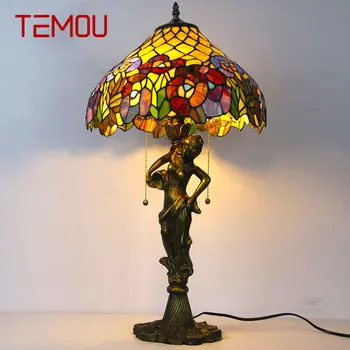 Настольная лампа TEMOU Tiffany LED креативный изысканный декор из цветного стекла для домашнего кабинета, спальни, прикроватной тумбочки в отеле