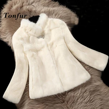 Натуральная шуба из натурального кроличьего меха, женское модное пальто со стоячим воротником средней длины, осенне-зимняя теплая куртка TBSR194