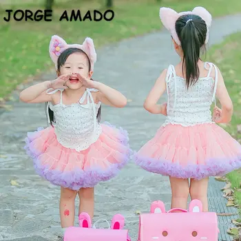 Новая летняя юбка для маленьких девочек Розово-фиолетового цвета в стиле пэчворк с эластичной резинкой на талии, юбка-пачка из сетки, детская одежда E28056
