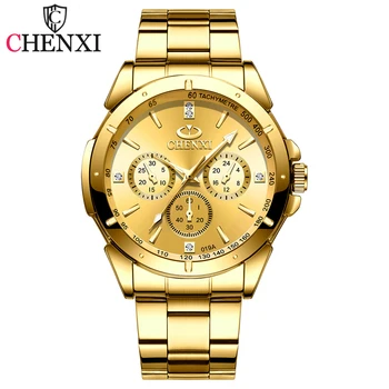 Новые мужские часы CHENXI с роскошным золотым циферблатом, модные кварцевые часы, мужские водонепроницаемые деловые часы из нержавеющей стали, мужские наручные часы