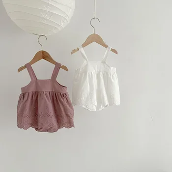 Новый Корейский комбинезон для маленьких девочек, Летний Милый Полый слинг без рукавов, Одежда для малышей 0-3 лет, Хлопковая одежда для новорожденных