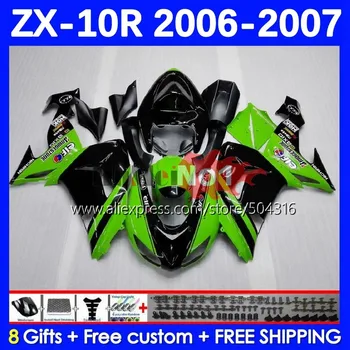 Обвес для KAWASAKI NINJA ZX-1000 ZX 10R 10 R 1000CC 06-07 72MC.17 ZX-10R ZX1000 CC ZX10R 06 07 2006 2007 Обтекатель Зеленый Черный