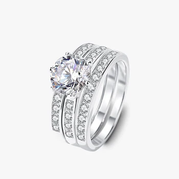 Обручальное кольцо с муассанитом в 2 карата, женское серебро 925 пробы, Роскошный Универсальный набор колец, Свадебные украшения, Наращиваемое Женское кольцо