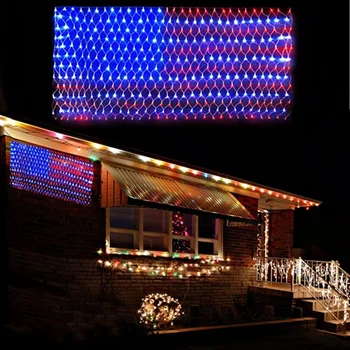 Огни американского флага на открытом воздухе 420 светодиодных гирлянд Водонепроницаемый декор для вечеринки с флагом США на открытом воздухе в честь Дня Независимости, Дня памяти