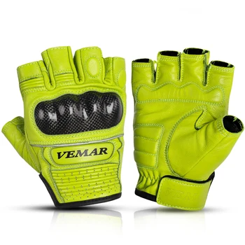 Перчатки для мотокросса VEMAR без пальцев, кожаные Летние велосипедные мужские перчатки из углеродного волокна, велосипедные перчатки на полпальца, Мотоциклетное снаряжение