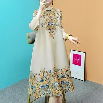Платье в складку Miyake Средней длины Весна/Лето 2023, Новый Чонсам С Фрагментированными Цветами, Свободная мода