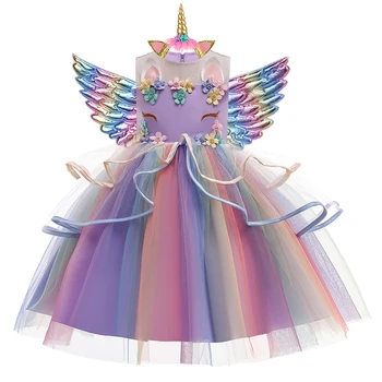 Платье-пачка с единорогом для маленьких девочек Пастельная радуга Платье принцессы для девочек на День рождения Для детей Детский костюм Единорога на Хэллоуин
