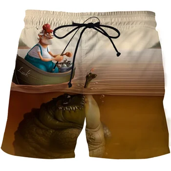 Пляжные шорты с принтом для летней рыбалки в стиле Харадзюку, Забавные мужские шорты для плавания в стиле хип-хоп, свободные спортивные пятиточечные шорты Унисекс