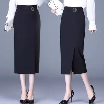 Повседневная юбка Женская Весна 2023, черная юбка с запахом от бедер, юбка в пол, Тонкая и универсальная юбка с разрезом для женских топов