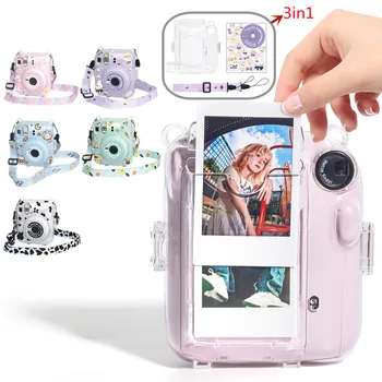 Прозрачный защитный чехол для камеры мгновенной печати Instax Mini 12, коробка для хранения фотографий, плечевой ремень, красивая наклейка 3в1
