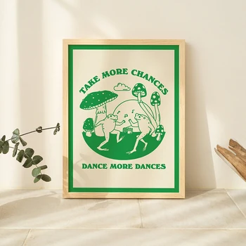 Рискни больше Изумрудно-Зеленый Забавный плакат Ретро 70-х, Заводные хиппи, танцующие на балу Лягушки, Картина на холсте, Настенные художественные картины, Декор