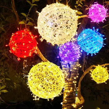 Рождественская елка, подвесной светильник, 20/30 см, большой ротанговый шар, светодиодные гирлянды, Уличная гирлянда для украшения свадьбы в саду на открытом воздухе