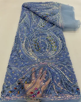 Роскошная Кружевная ткань из бисера ручной работы в нигерийском стиле 2023, Высококачественная вышивка бисером, Африканская Французская кружевная ткань для платья