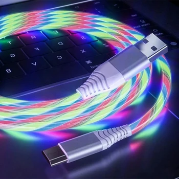 Светящийся кабель USB Type C 3A для быстрой зарядки, шнур для передачи данных Samsung Xiaomi OPPO Huawei, Зарядное устройство для iPhone, провод Micro USB, светодиодный кабель