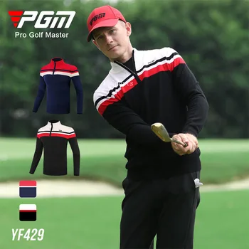 Свитер для гольфа Pgm, мужская осенне-зимняя одежда для гольфа, рубашки в полоску с длинными рукавами, мужской теплый свитер с воротником на молнии, модная куртка