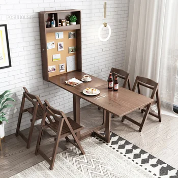 Скандинавские телескопические настенные обеденные столы Складной стол для маленькой квартиры, Современный минималистичный кухонный прямоугольный стол