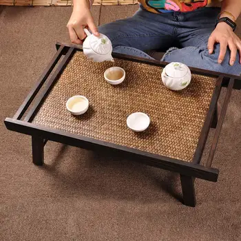 Складной чайный столик из массива дерева, плетеный из бамбука, татами, балконный столик, простой японский чайный столик, переносной настольный столик