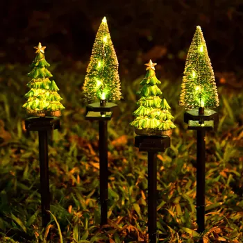 Солнечные гирлянды для рождественской елки, Наружные светильники, Садовые водонепроницаемые напольные светильники, Декоративные рождественские гирлянды из смолы для газонов