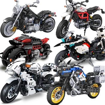 Техника, строительные блоки для моделей мотоциклов, наборы для городских транспортных средств для мотогонок, наборы для бездорожья, детские строительные игрушки