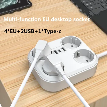 Удлинитель настенной розетки ЕС с 4 розетками переменного тока и 3 USB-портами, адаптер питания 5V 2.4A, защита от перегрузки для дома/офиса