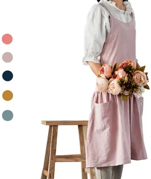 Хлопчатобумажный льняной фартук, ретро Винтажное Женское платье-сарафан, модные Японско-Корейские фартуки, Рабочий Фартук в саду, Кухонный фартук для приготовления пищи