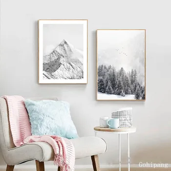 Черно-белая картина в скандинавском стиле со льдом, снегом и горами, абстрактный пейзаж, отпечатки на холсте, плакаты, настенное искусство, Домашний декор, модульные картины